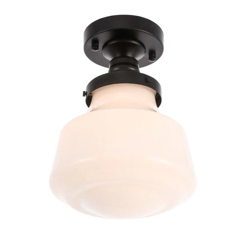 Living District Lyle 1-Light Metal & Glass Flush Mount in Black/Frosted White - Picture 4 of 11