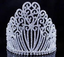 5.25"H CLEAR AUSTRIAN CRYSTAL RHINESTONE TIARA W HAIR COMBS CROWN SILVER T11990