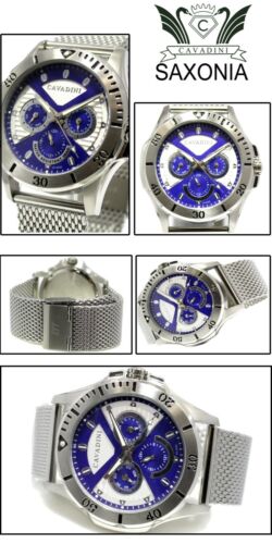 Cavadini Watch Tag-Datum-24-Stunden Stainless Steel Milanese CV-3025 5 BAR Blue - Picture 2 of 2