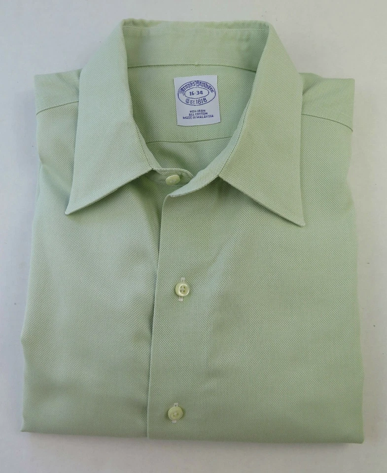 Camisa de vestir Brooks Brothers para hombre manga larga algodón sin planchar verde claro 16x34 L Foto 3 de 4