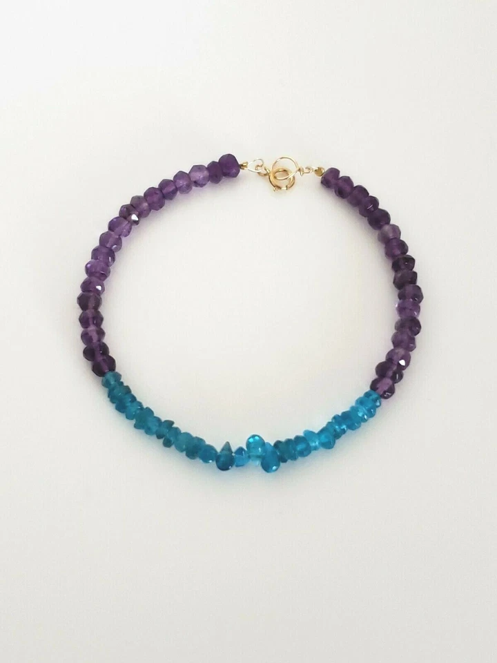 Brazalete Amatista, Apatita Cuentas Oro Amarillo 14k, Relleno Oro Rosa o Esterlina Foto 2 de 3