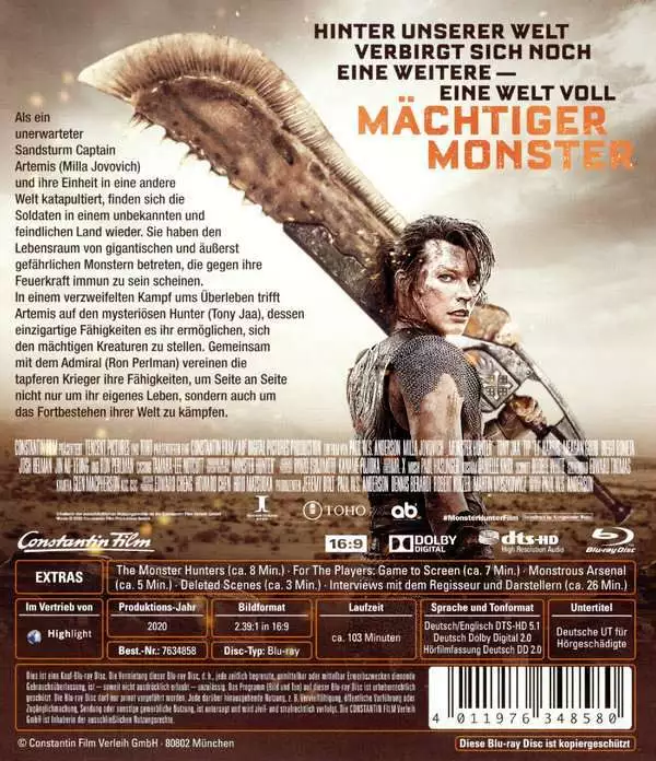 Monster Hunter (2020) 3D + 2D Blu-Ray NEW (German Package has English  Audio)