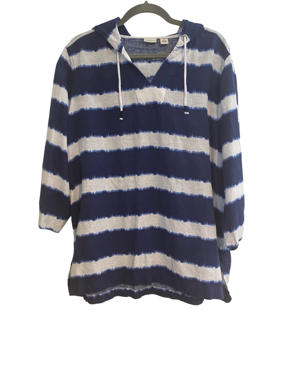 Westbound Womens XL Blue White Striped Hooded Linen Blend Preppy Hoodie