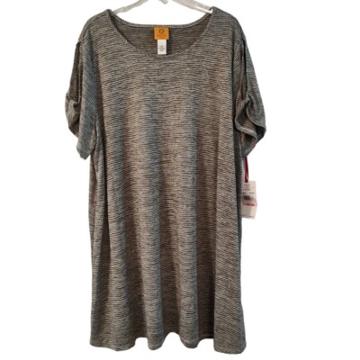 Ruby Rd Olive Green Striped Dress Women Size 2X Cold Shoulder Short Sleeve NEW