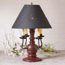 Cedar Creek Wood Table Lamp with Punched Tin Shade in 7 Color Choices