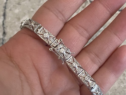 Charles Winston Sterling Silver Blue & White Cubic Zirconia Art Deco Bracelet - Picture 3 of 18