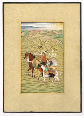 Mughal School Painting King Shuja Aurangzeb & Murad Bakhsh On Horse 9x12.5 Inch