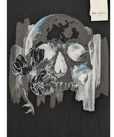 Camiseta Negra Con Calavera Y Rosa De Robert Graham Talla XL Nueva Con Etiquetas