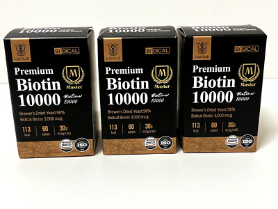 Premium Biotin 10000 Brewer's Yeast 500mg x 60 Tablets / 3EA 