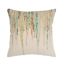 Rizzy Home Poly Filled Pillow 20" x20" Natural/ Green Abstract Stripe