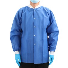 50PCS Medical Lab Coats Hip Length SMS Lab Jackets w/3 Pockets Knit Cuffs