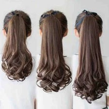 14-22 Inch Long Curly Synthetic Ponytail Black Binding Tie Up Ponytail Hair