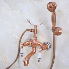 Antique Red Copper Wall Mount Clawfoot Tub Faucet Filler Mixer With Hand Shower