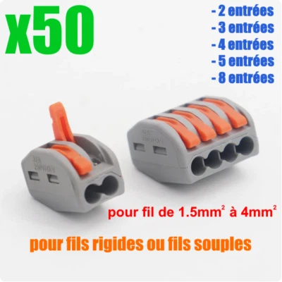Borne Domino Wago Connexion entrées Connecteur Fil Electrique souple rigide PCT