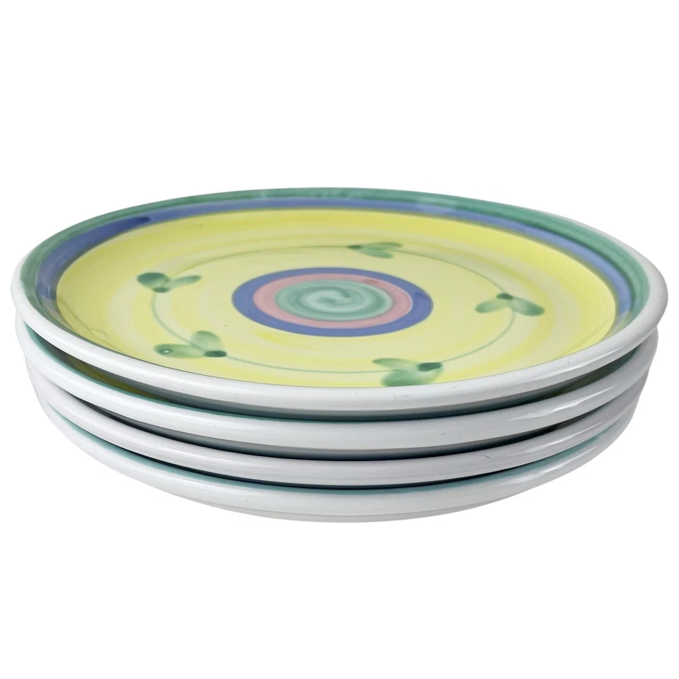 Juego de 4 platos de ensalada de carrusel Caleca cerámica italiana Italia pintada a mano amarilla 8" Foto 3 de 4