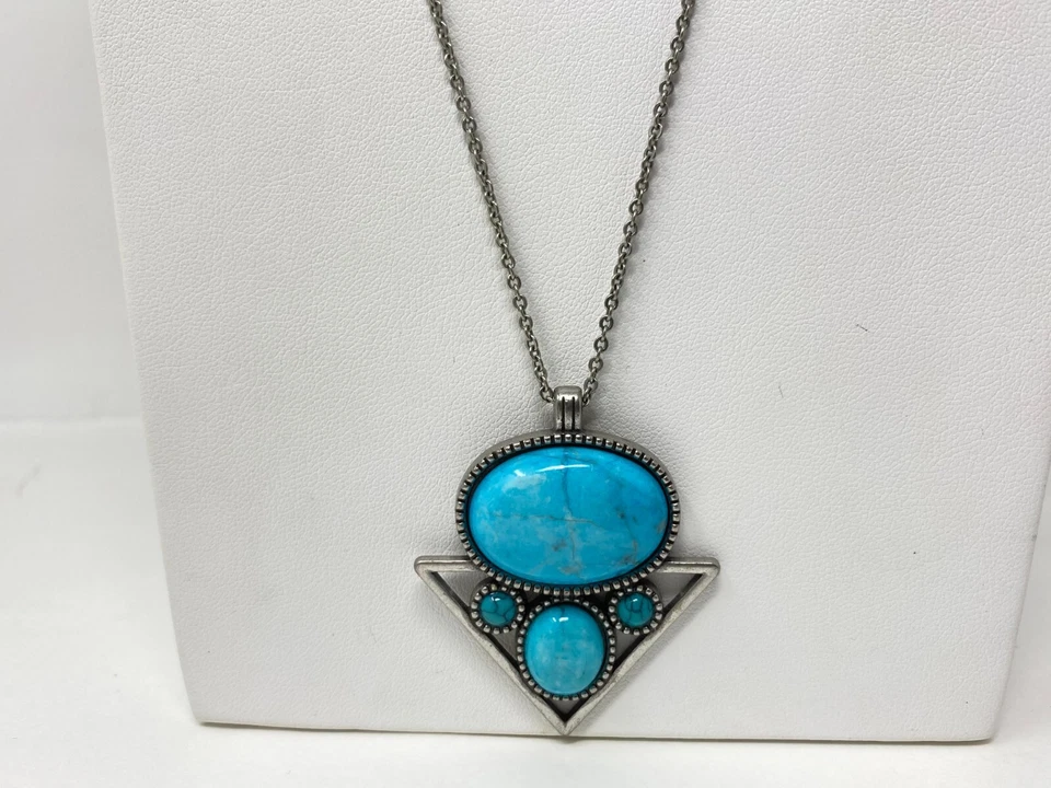 Precioso collar colgante turquesa imitación azul tono plateado águila americana 28" Foto 2 de 4