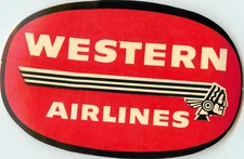 WESTERN AIRLINES - Old Native American / Indian Airline Luggage Label, c. 1960