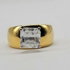 Size 7 Sterling Silver Vermeil Gold Accented Engagement Ring Princess CZ Stone