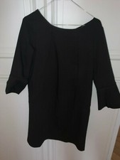 Robe mi-longue / Courte noire LA REDOUTE, manches 3/4, déceloté dos T.38