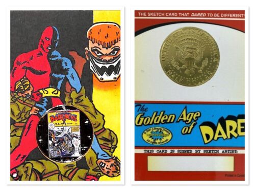Das goldene Zeitalter der Kühne Daredevil Skizzenkarte & Gold 24K Münze James Nungesser  - Bild 1 von 2