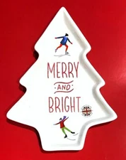 Harvest Green Studio ENGLAND MERRY and BRIGHT Christmas TREE Ceramic PLATE NEW