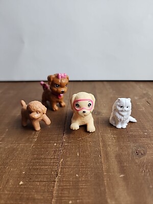 Fashion Doll Barbie lot of 4 pets dogs cat Brown white animals figures