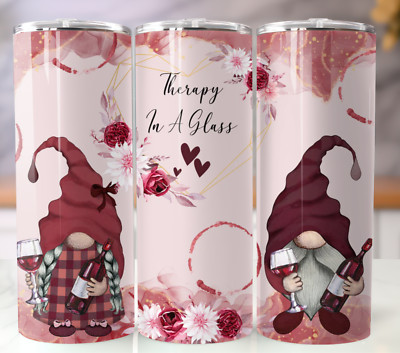 20oz Wine Therapy Gnomes Tumbler   Stainless Steel Insulated Mug, Wine Gifts