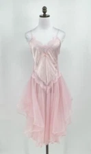 Alana Gale Vintage Intimates Pink Satin Mesh Sleeveless Slip Dress Sz L