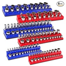 6-PACK Set Magnetic Socket Organizer Holder 1/4'' 3/8'' 1/2'' Drive SAE Metric .