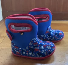 Baby Bogs Boots Little Kids Size 8 Blue Construction Trucks  Toddler 