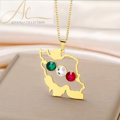 Iran Map Silhouette Necklace Persian Flag Colors Women Life Freedom Free Iran