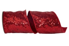 Metallic Sequin Fantasy Deluxe Backed Wired Edge Ribbon Red 4 Inch 5 Yards