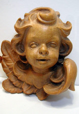 Holzfigur Engelskopf Engel Putto geschnitzt Wandengel natur Holzschnitzerei alt