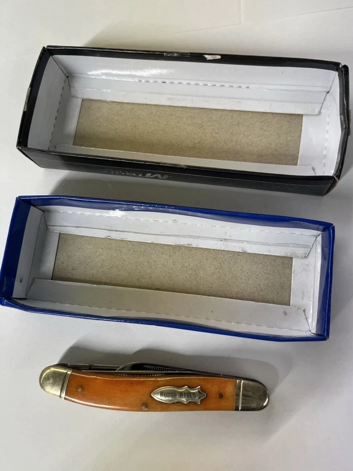 粗糙骑手刀 2 刀花生光滑橙色骨柄全新带盒 — 第 3/3 张图片
