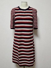 USED CHANEL KNIT STRIPED DRESS WITH COCO MARK GOOD