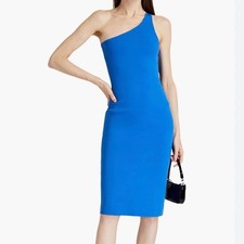 ALC Colby One Shoulder Midi Dress Womens S Blue Sheath Stretch Sleeveless