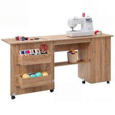 Folding Sewing Table, 63 x 19 x 29.5 Inch Sewing Machine Table with Storage S...