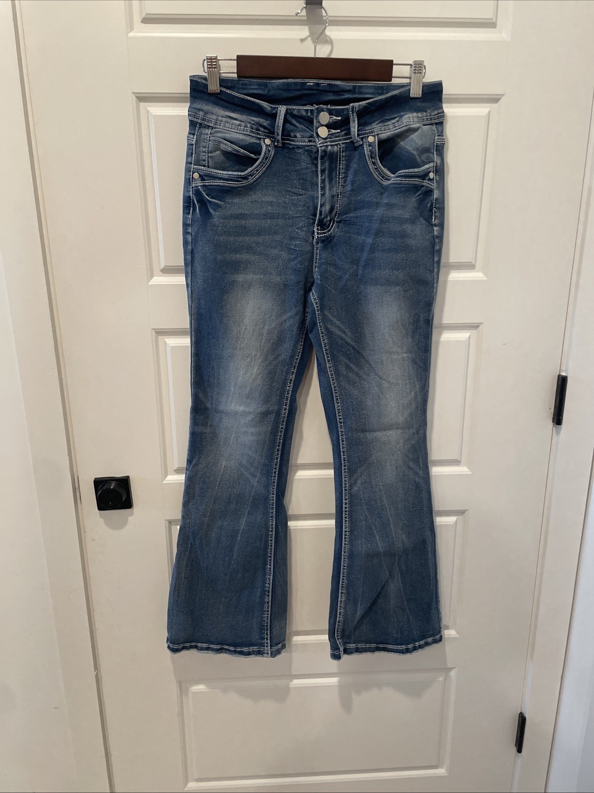 Composition Blue Jeans Size Large Distressed Wide… - image 1