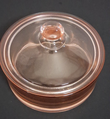 Vintage Pink Depression Glass Powder Jar Glass Lid Knob Handle 4'' MCM  #2