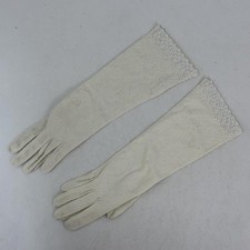 Vintage Women's Size 6 1/2 Double Woven Rayon White Beaded Long Evening Gloves