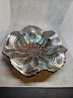 Fenton Peacock Tail Tri-colored Iradescent Carnival Glass 6" Plate Striking