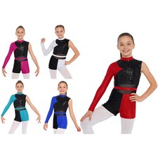 Kids Girls Jumpsuit Outfit Leotard Figure Ice Skating Dancewear Training Dance