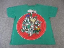 VINTAGE Looney Tunes Shirt Mens Large Green Santa's Workshop Christmas 90s