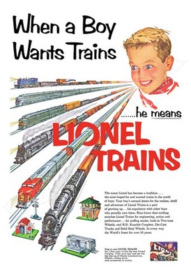 Lionel: When a Boy Wants Trains, He Wants Lionel - Cool 1952 Retro Poster