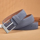 Mens Belt Genuine Leather Suede Pin Metal Buckle Luxury Brushed Straps Welour