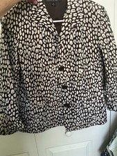 Lafayette 148 New York Brown Cream Animal Print Sz 6 Buttoned Jacket Blazer EUC