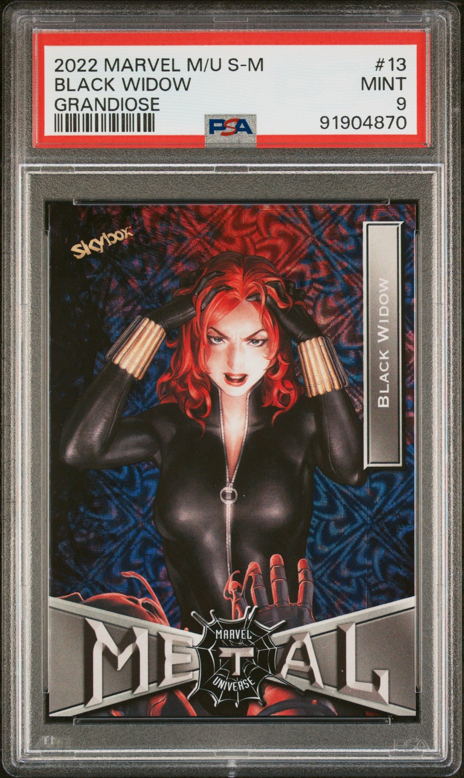 2022 SKYBOX MARVEL METAL UNIVERSE SPIDER-MAN GRANDIOSE #13 BLACK WIDOW PSA 9