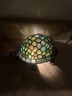 1990 VTG Tiffany Style Stained Glass Turtle Accent Table Lamp Night Light EXC