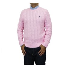 Polo Ralph Lauren Cotton Cable-Knit Crewneck Sweater with Pony - Pink
