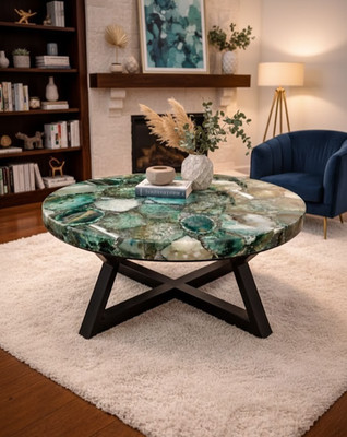 12'' Handmade Blue Agate Coffee Table Top, Natural Gemstone Slice, Geode Decor